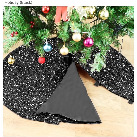 Black Sequin Holiday Tree Skirt - Picture 3 of 5